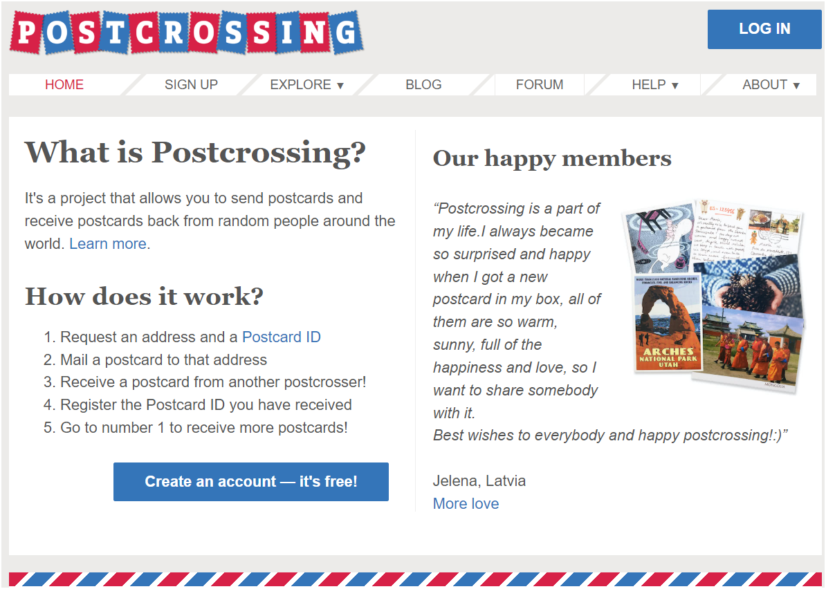 Postcrossing網站